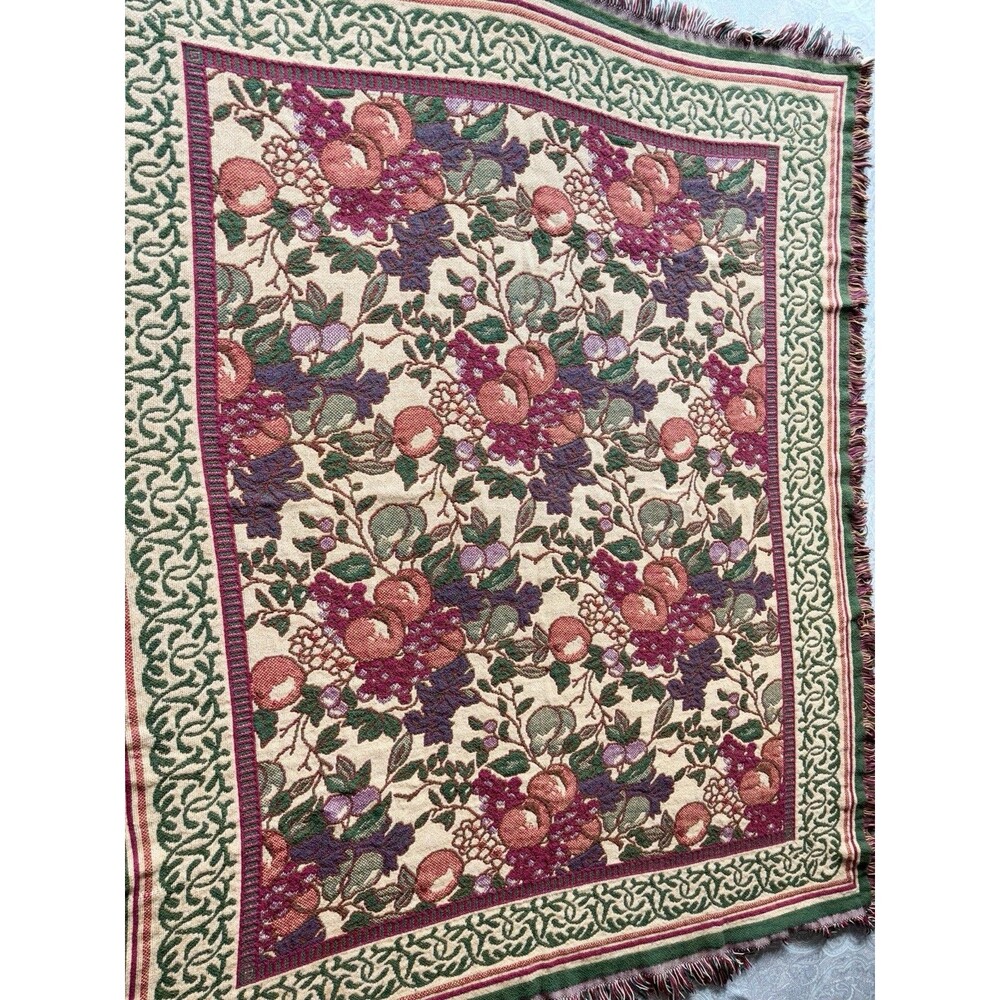 Goodwin Weavers Fruit Leaf Design Woven Tapestry 100% Cotton Throw Blanket USA